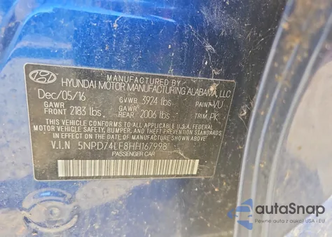 2017 Hyundai Elantra Se z USA, uszkodzony, nr VIN 5NPD74LF8HH167998